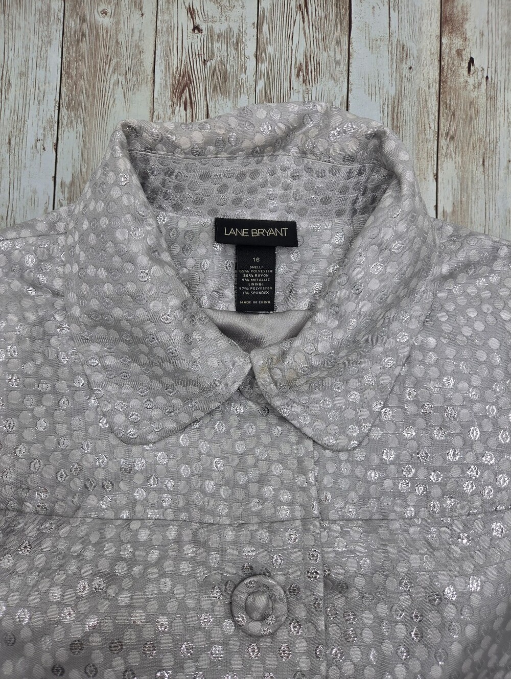 ✨ Lane Bryant Metallic Silver Polka Dot Cropped Jacket 16 - Picture 6 of 10
